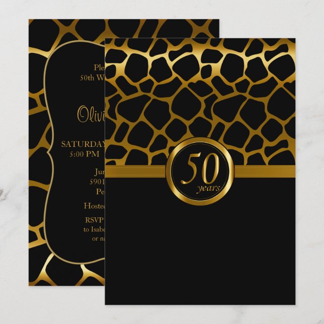 Invitation Joyeux 50e Anniversaire | Motif Girafe (Devant / Derrière)