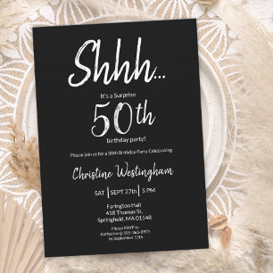 Invitation Joyeux 50e Anniversaire Surprise Noir et Blanc
