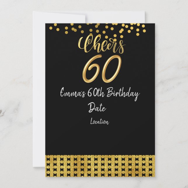 Invitation Joyeux 60e anniversaire thème noir et or Invita (Devant)