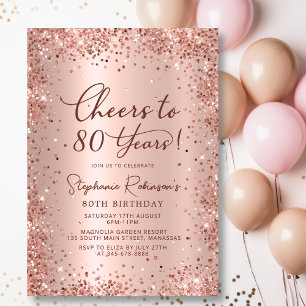 Invitation Joyeux à 80 ans Rose Gold 80e anniversaire