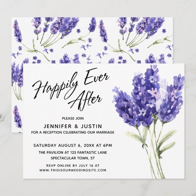 Invitation Joyeux À Tout Jamais Fleurs De Lavande Aquarelle (Devant / Derrière)