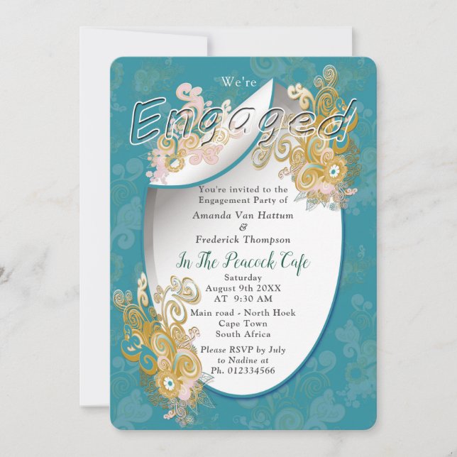 Invitation Joyeux Abstrait rose, bleu ciel - Fleurs roses Inv (Devant)