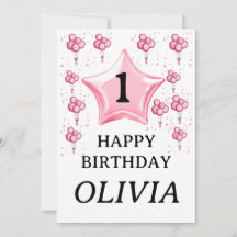 Joyeux anniversaire 1ère petite fille ballons rose