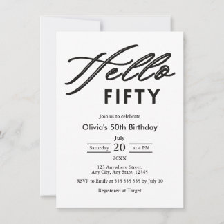 Invitation Joyeux Anniversaire 50 ans Moderne Noir & Blanc 50