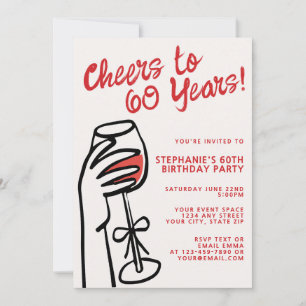 Invitation Joyeux anniversaire 60 ans dessinés à la main simp