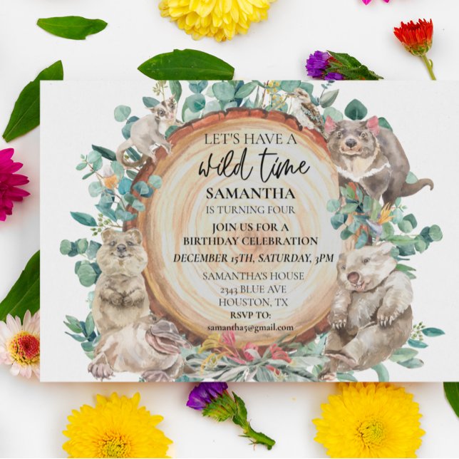 Invitation Joyeux Anniversaire Animaux Australiens Mignons et (Créateur téléchargé)