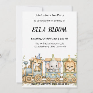 Invitation Joyeux Anniversaire Animaux de Safari Aquarelle Jo