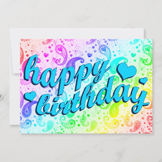 Invitation joyeux anniversaire : arc-en-ciel Paisley (Devant)