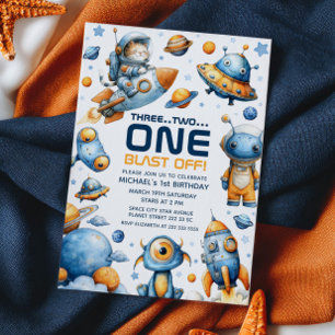 Invitation Joyeux Anniversaire Astronaute Félin qui Décolle d