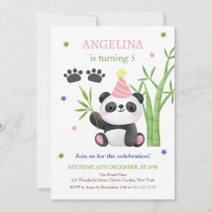 Invitation Joyeux anniversaire au bambou de Panda ours mignon