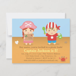 Invitation Joyeux Anniversaire aux Pirates Mignons et Colorés