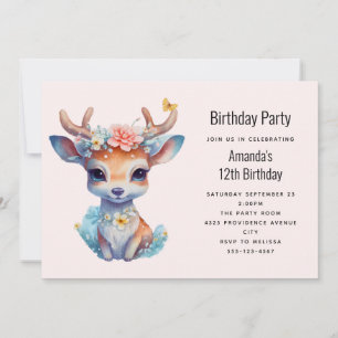 Invitation Joyeux Anniversaire Bébé Cerf Mignon avec Bois et 