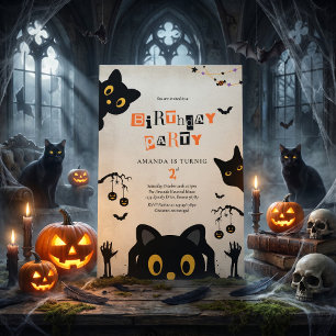 Invitation Joyeux Anniversaire Chat Noir Mignon Halloween