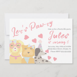 Invitation Joyeux Anniversaire Chien Patte Fête Party Cœurs S