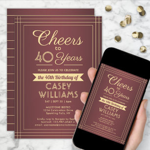 Invitation Joyeux Anniversaire Classique Bordure Bordeaux & O