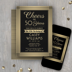 Invitation Joyeux Anniversaire Classique Bordure Noir et Or