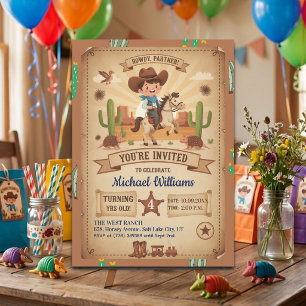 Invitation Joyeux Anniversaire Cowboy Mignon avec Cheval 4 an