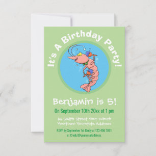 Invitation Joyeux anniversaire crevette de dessin animé migno