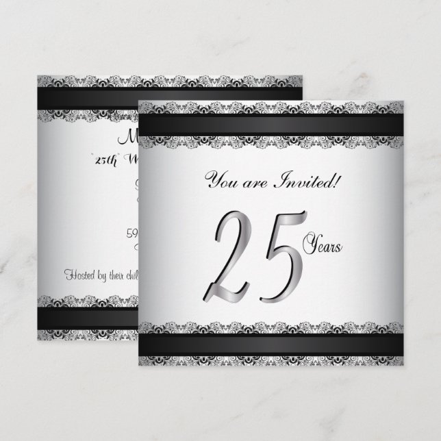 Invitation Joyeux anniversaire d'argent 25 ans (Devant / Derrière)
