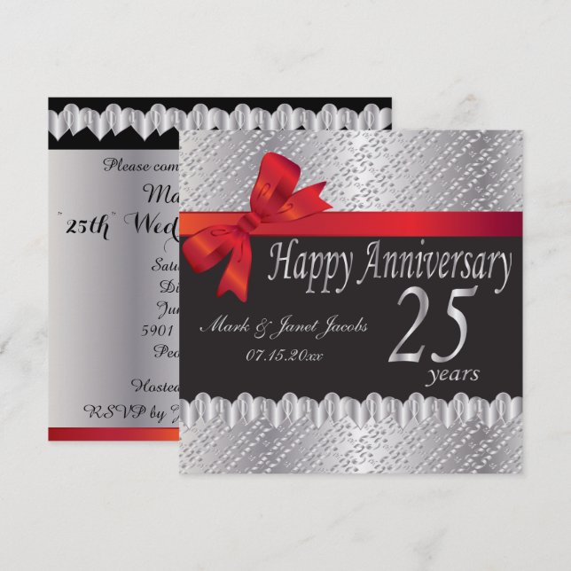 Invitation Joyeux anniversaire d'argent | 25 ans (Devant / Derrière)