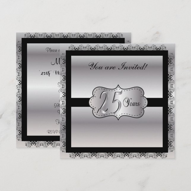 Invitation Joyeux anniversaire d'argent 25 ans (Devant / Derrière)