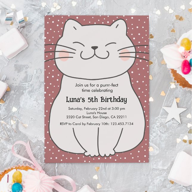Invitation Joyeux Anniversaire de Chat Moderne et Mignon  (Créateur téléchargé)