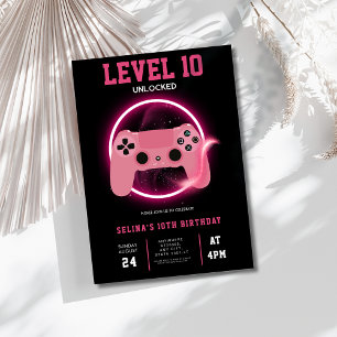 Invitation Joyeux anniversaire de jeu vidéo Neon Niveau 10 Dé