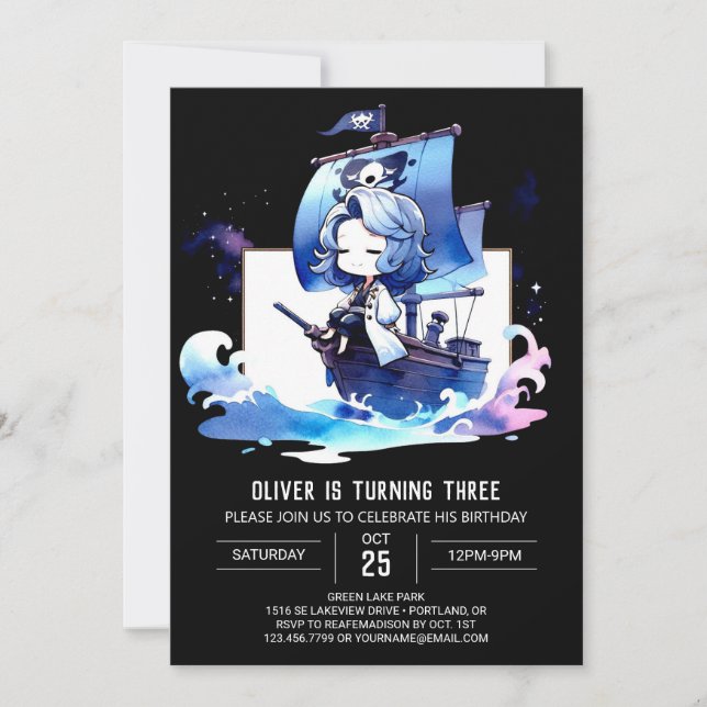 Invitation Joyeux anniversaire de pirate Dreamy (Devant)