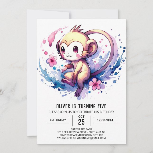 Invitation Joyeux anniversaire de singe numérique (Devant)