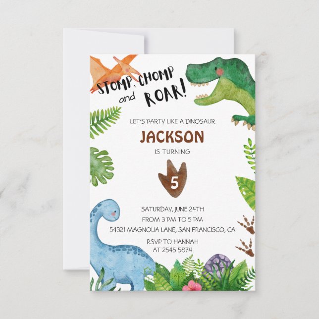Invitation Joyeux anniversaire des dinosaures (Devant)