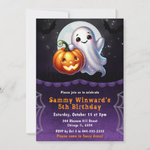 Invitation Joyeux anniversaire d'Halloween mignon fantôme et 