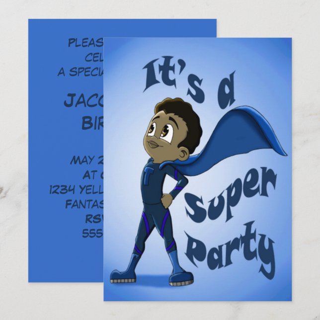 Invitation Joyeux anniversaire du super-héros afro-américain (Devant / Derrière)