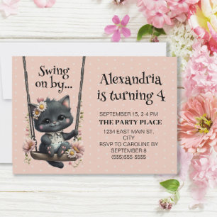 Invitation Joyeux Anniversaire Enfant Chat Mignon sur une Bal