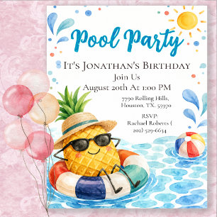 Invitation Joyeux Anniversaire Enfants Ananas Piscine Fête