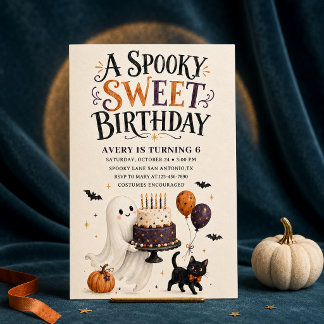 Invitation Joyeux Anniversaire Fantôme Aquarelle Halloween Su