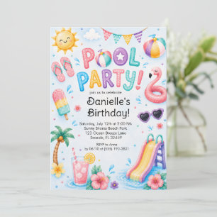 Invitation Joyeux Anniversaire Fête au Bord de la Piscine à l