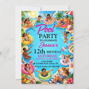 Invitation Joyeux Anniversaire Fête d'été au bord de la pisci