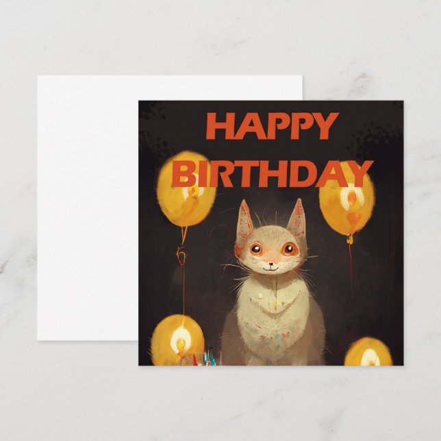 Invitation Joyeux anniversaire ! - fête du chat (Devant / Derrière)