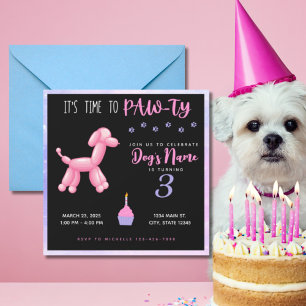 Invitation Joyeux anniversaire Fourrure bébé Fille Chien Fête