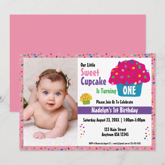 Invitation Joyeux Anniversaire Gelé Cupcake Sprinkles (Devant / Derrière)