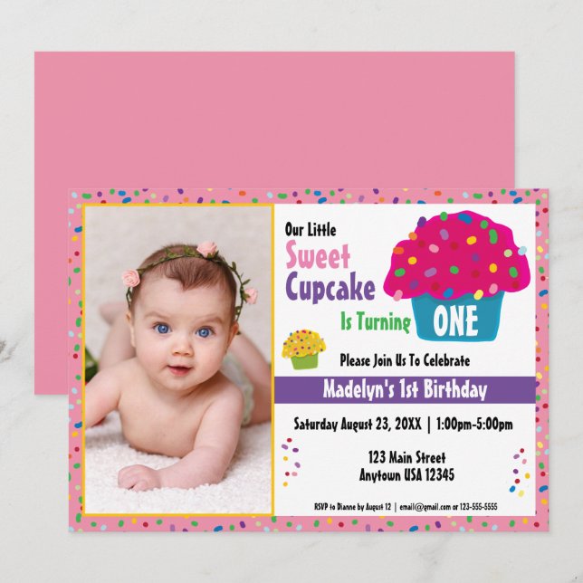 Invitation Joyeux Anniversaire Gelé Cupcake Sprinkles (Devant / Derrière)