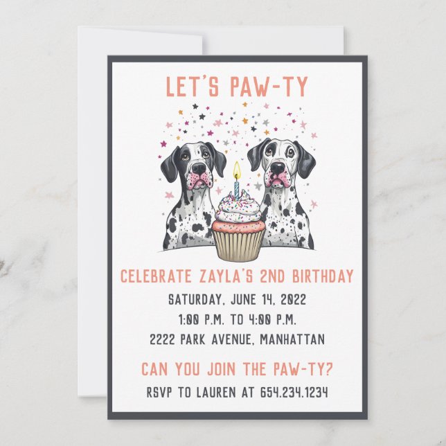 Invitation Joyeux anniversaire Great Dane Dogs Cupcake (Devant)