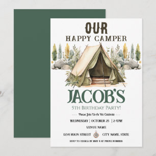 Invitation  Joyeux Anniversaire Happy Camper Kids 5 ans 
