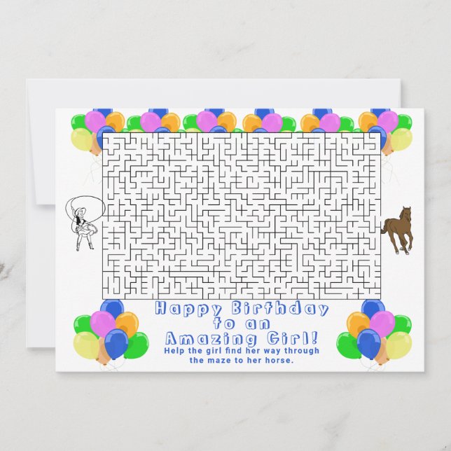 Invitation Joyeux anniversaire Maze Cowgirl et Cheval Blanc (Devant)