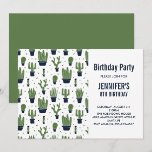Invitation Joyeux Anniversaire Motif de Cactus Verts Mignons 