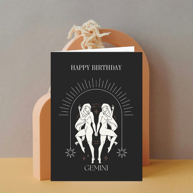 Invitation Joyeux Anniversaire Mystic Gemini Zodiac Horoscope (Happy Birthday Mystic Gemini Zodiac Horoscope Card)