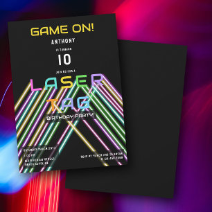 Invitation Joyeux Anniversaire Neon Laser Tag Coloré