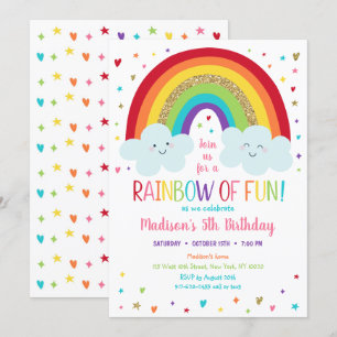 Invitation Joyeux Anniversaire Nuages Arc-en-Ciel Mignons