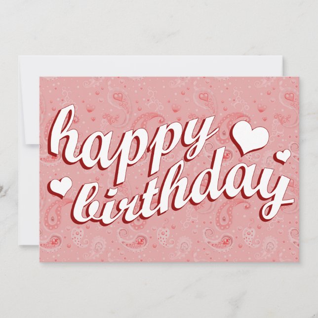 Invitation joyeux anniversaire : paisley rose (Devant)