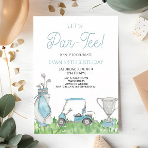 Invitation Joyeux anniversaire Par-Tee de golf bleu pour garç